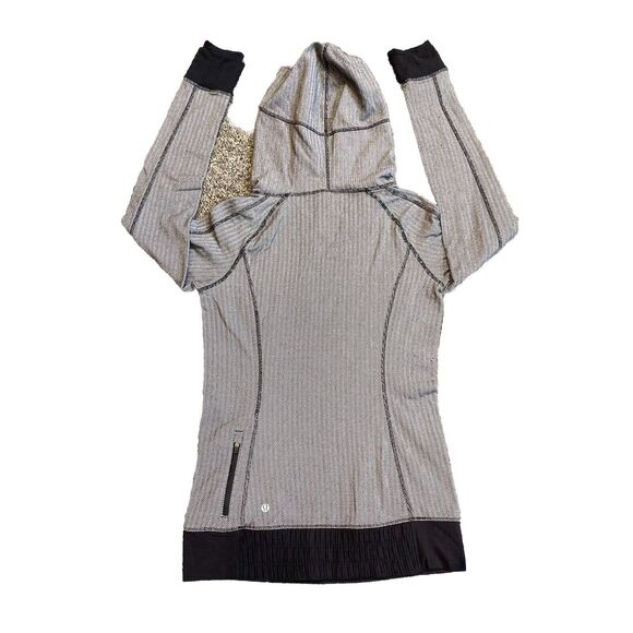 Lululemon Think Fast Hoodie Sweatshirt Top Women’s Size 6 Herringbone Gray Black - Picture 4 of 11